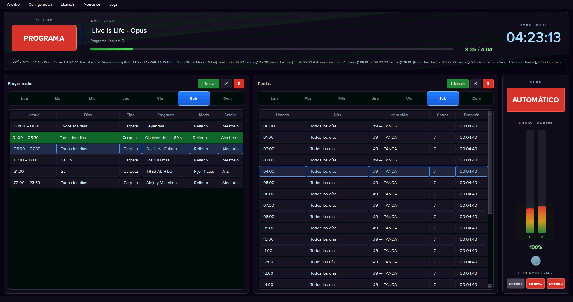 Interfaz de aMix Playout